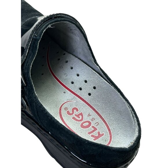 KLOGS Black Floral Leather Clogs Women's 7.5 Slip On Buckle Suede Arch Support - Picture 14 of 16